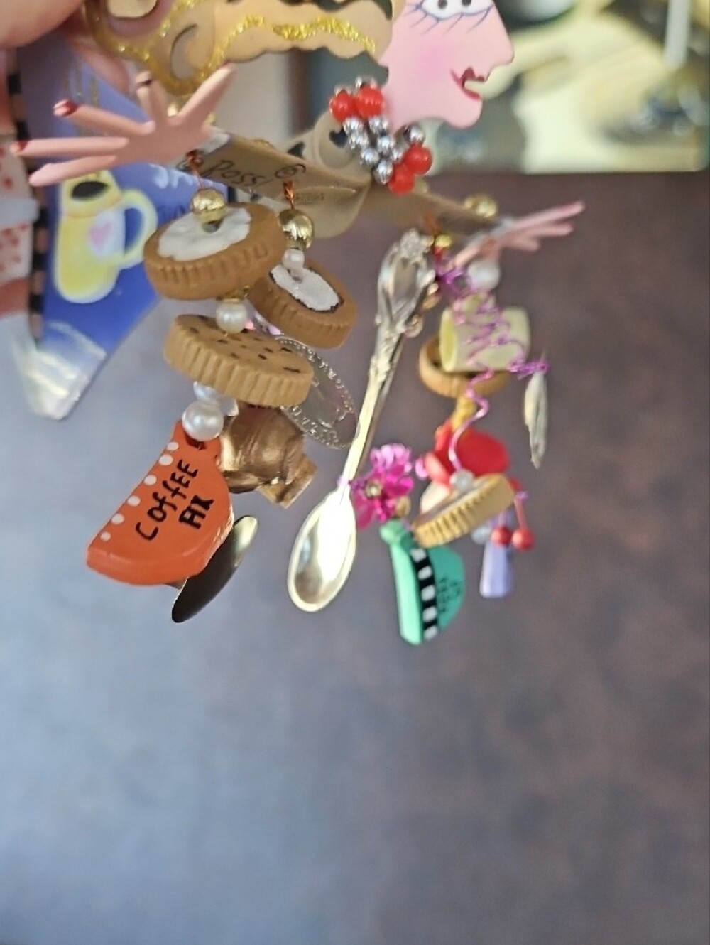 Karen Rossi Playful Coffee Java Lover Dangle - Colorful Enamel Woman Ornament - Picture 8 of 10